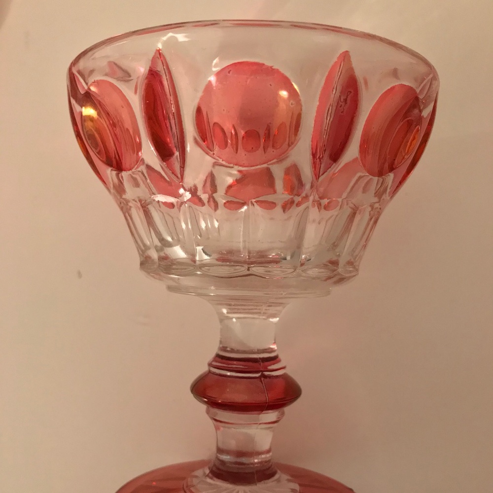Indiana Glass Ruby Red Flash Sherbet Cups Set-6, Classique Cranberry Flash